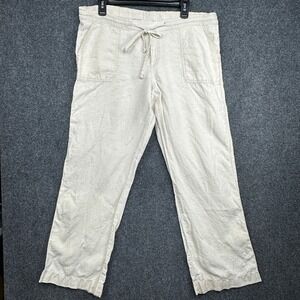 Allen Allen Linen Pants Cream Drawstring Elastic Waist Straight Leg‎